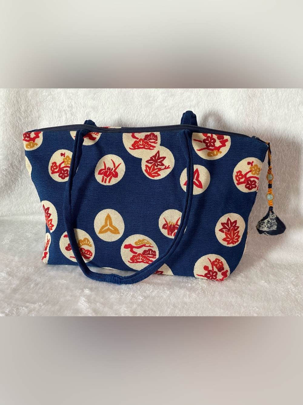 Vintage Japanese travel purse linen red blue bright fun handmade 70’s